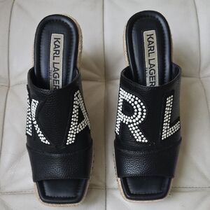 Karl Lagerfeld Black Spadrille Wedges Size 7